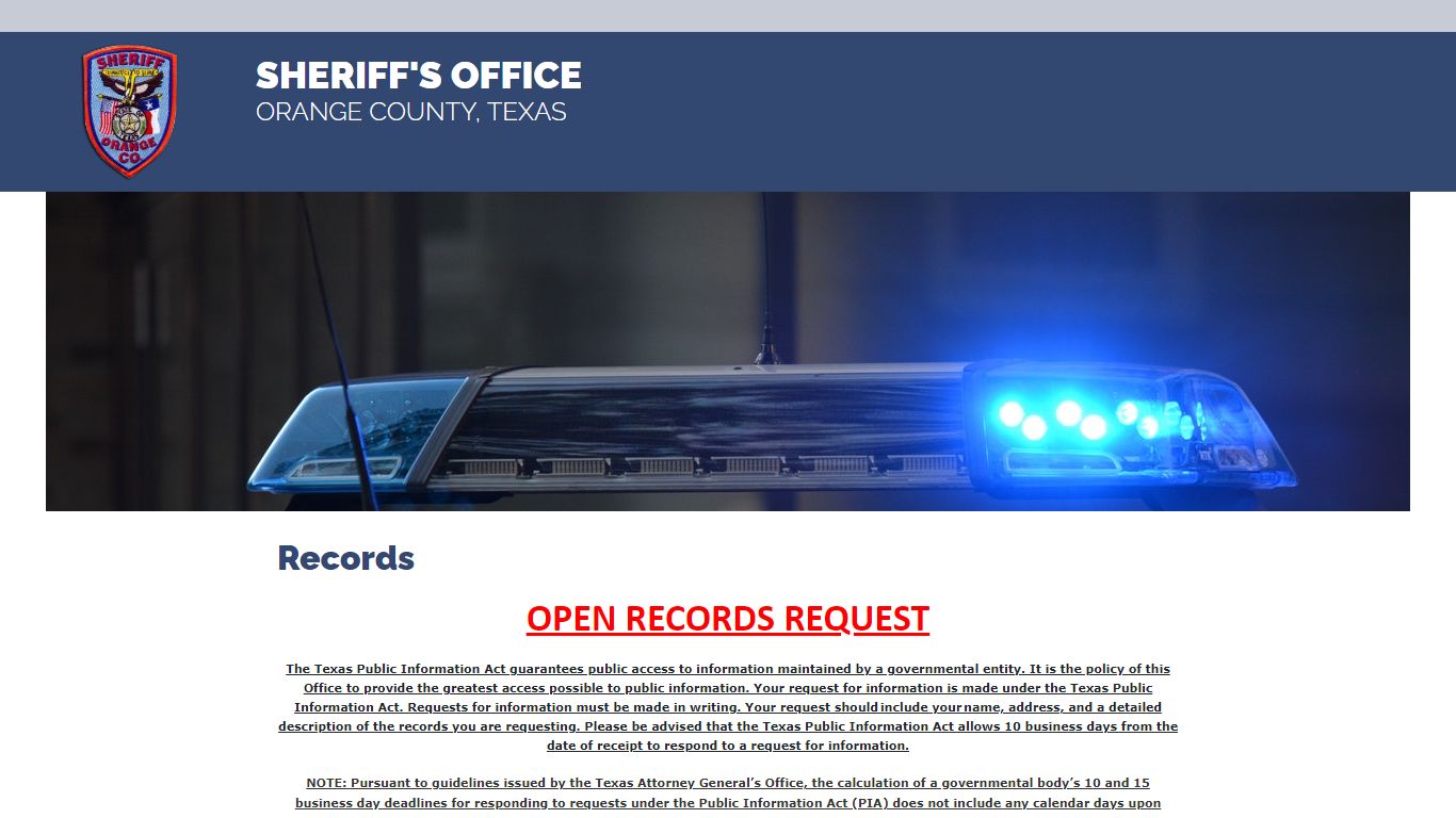 Orange County, Texas Sheriff's Office - Records