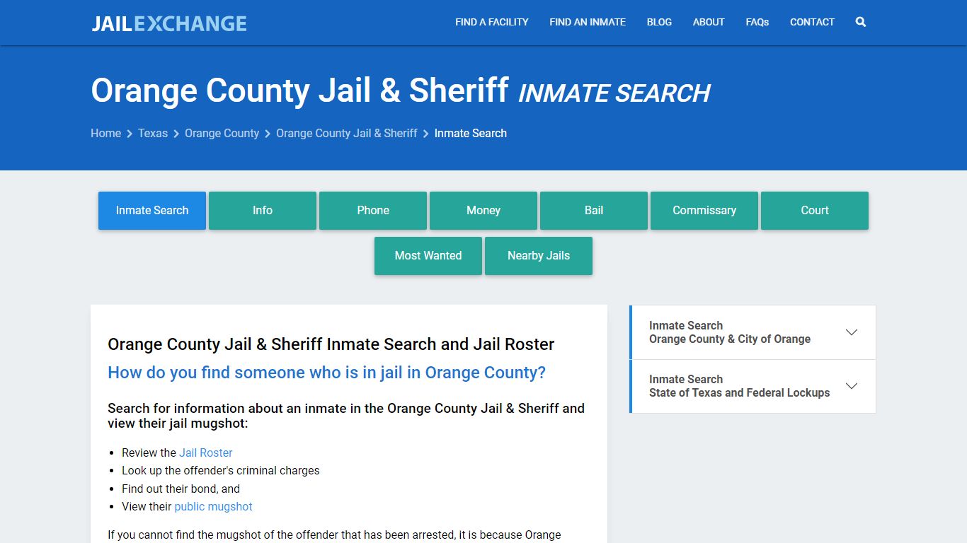 Inmate Search: Roster & Mugshots - Orange County Jail & Sheriff, TX